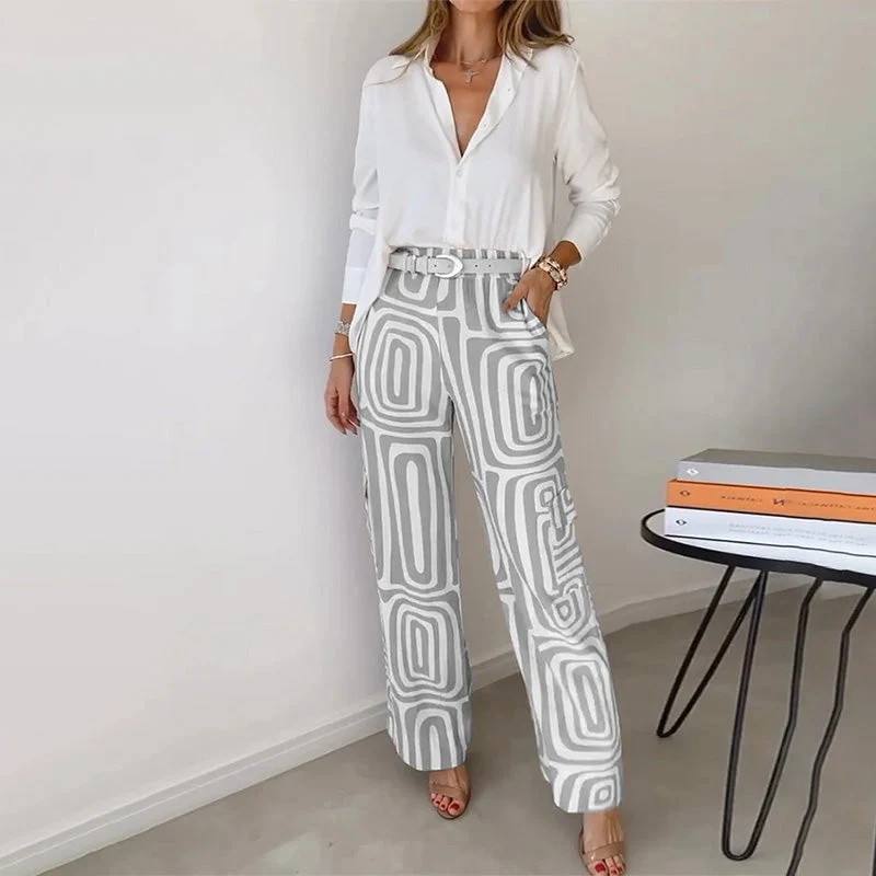 Ida | Damen Set mit Knopfbluse und weite Hose
