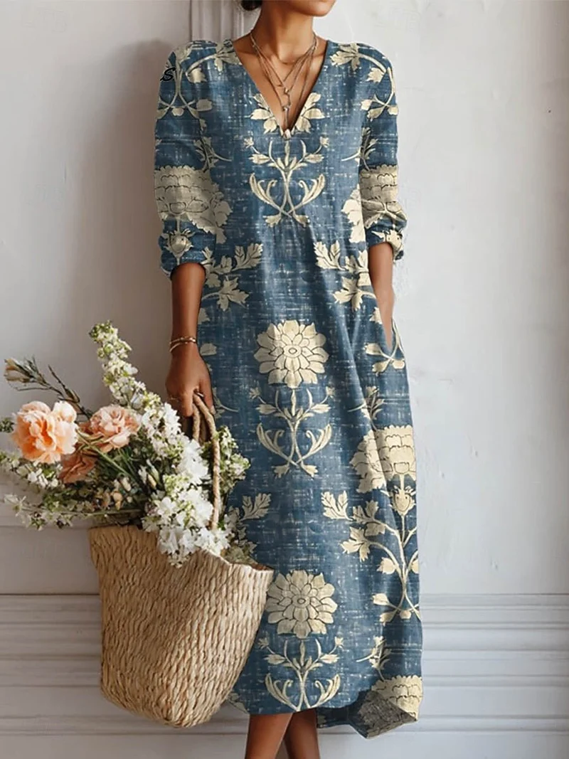 Theresa | Damen Elegantes Leinenkleid im Boho-Stil