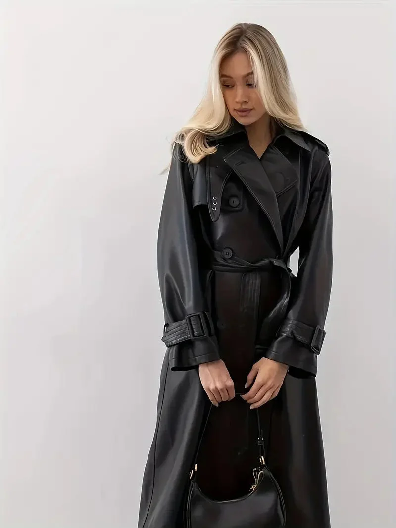 Laura | Klassischer Kunstleder-Trenchcoat mit Taillenbetonung für Damen