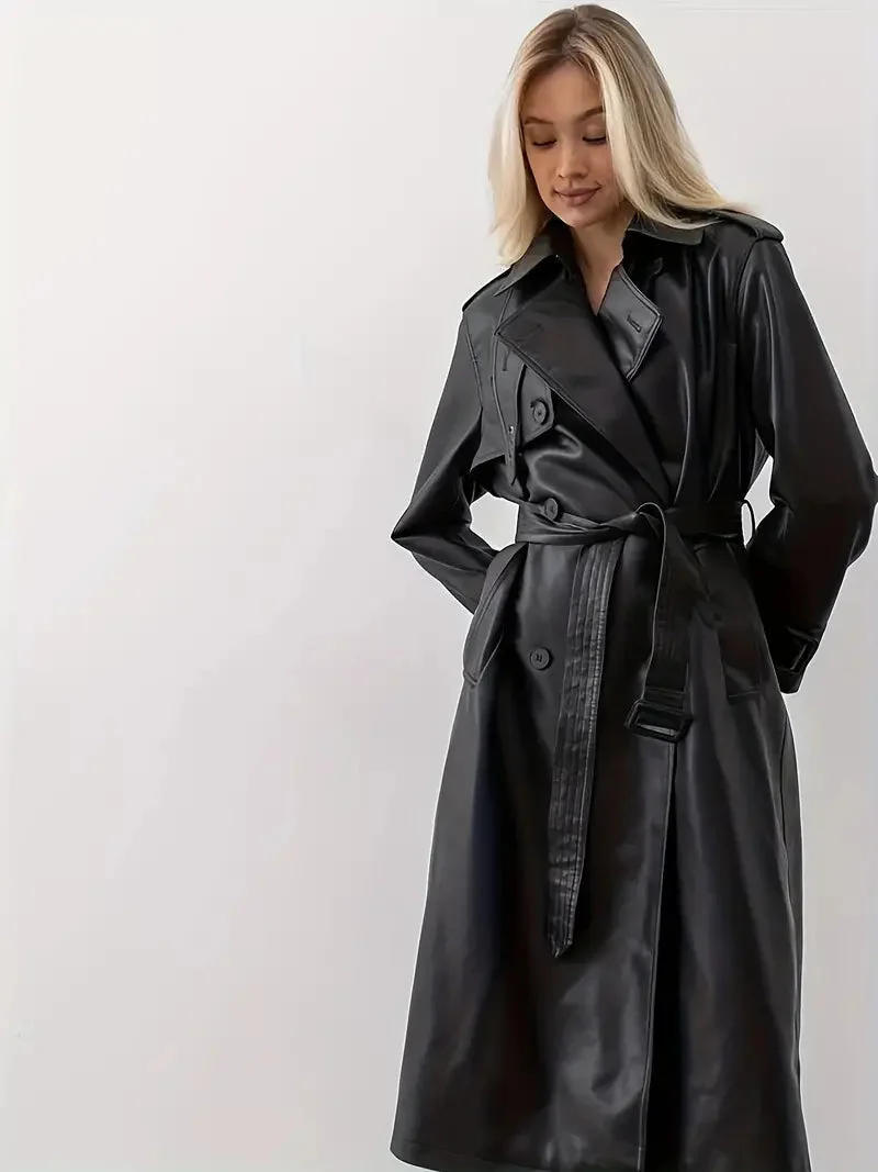Laura | Klassischer Kunstleder-Trenchcoat mit Taillenbetonung für Damen