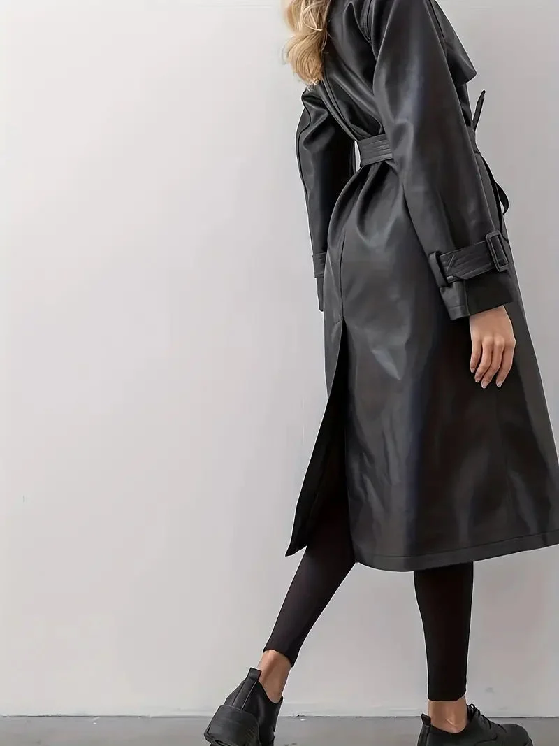 Laura | Klassischer Kunstleder-Trenchcoat mit Taillenbetonung für Damen