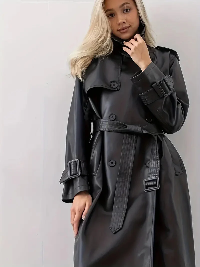 Laura | Klassischer Kunstleder-Trenchcoat mit Taillenbetonung für Damen