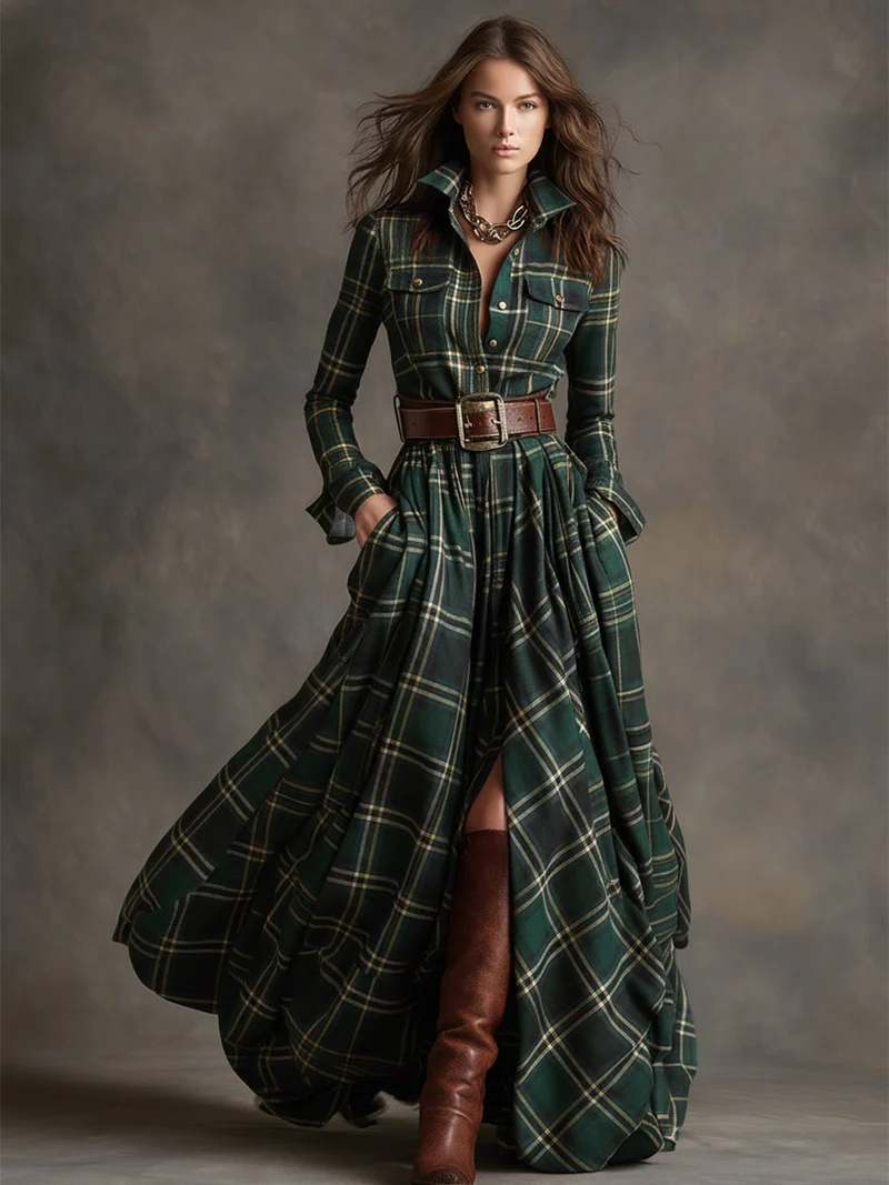 Elena | Klassisches Damen Abendkleid mit Karomuster