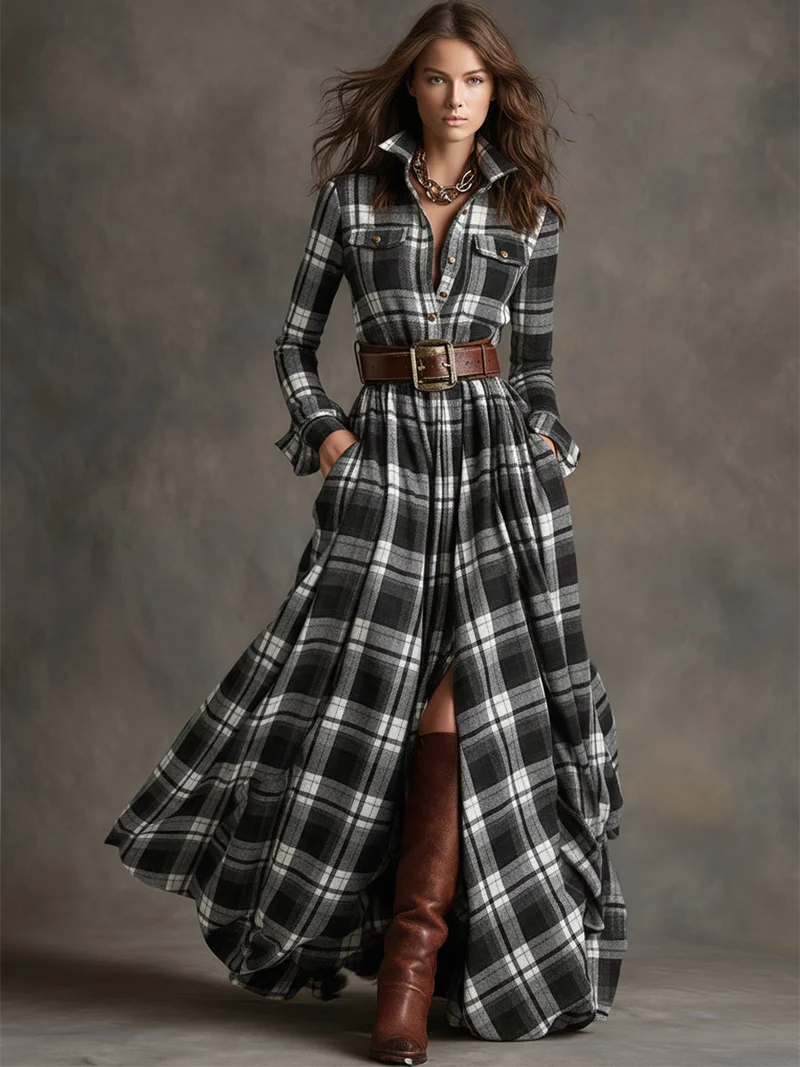 Elena | Klassisches Damen Abendkleid mit Karomuster