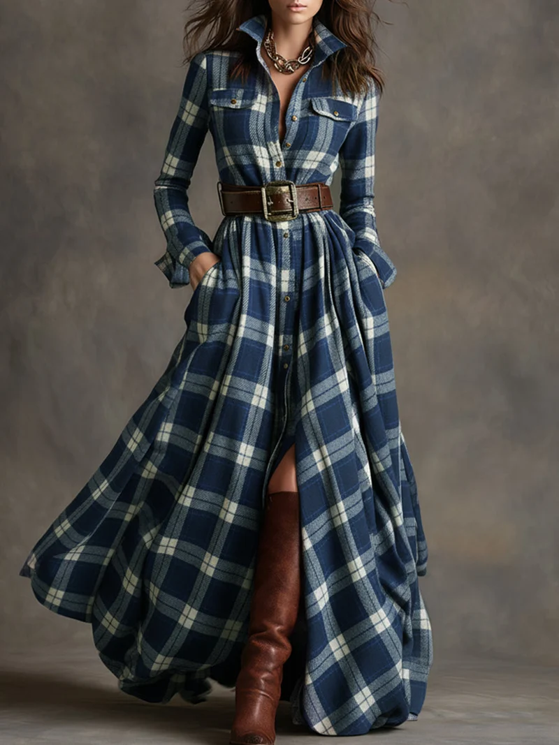 Elena | Klassisches Damen Abendkleid mit Karomuster
