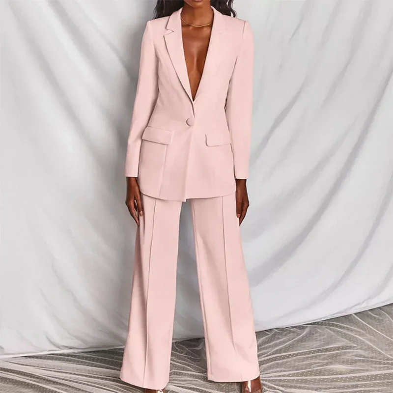 Antonia | Damen breitbeiniger Sommer-Hosenanzug-Set mit Longline-Blazer
