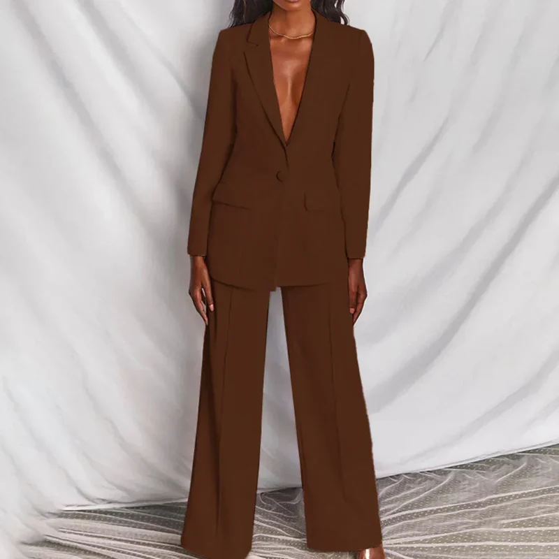 Antonia | Damen breitbeiniger Sommer-Hosenanzug-Set mit Longline-Blazer