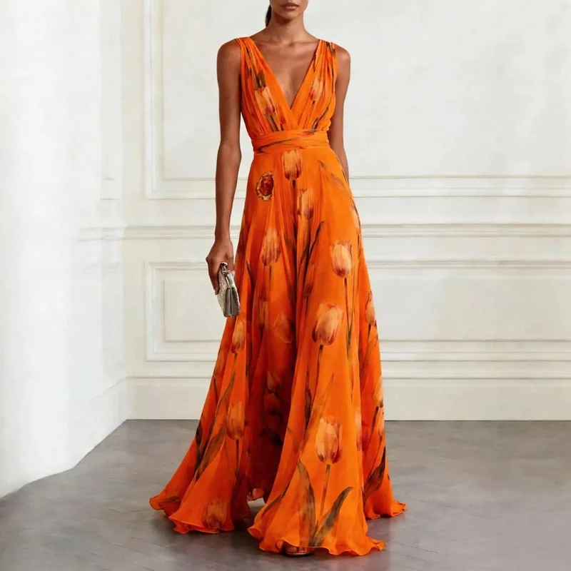 Nele | Damen Chiffon Abendkleid Maxi für Hochzeitsgäste