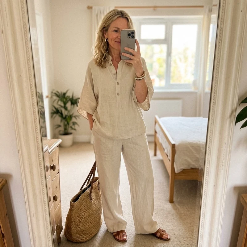 Sophia | Damen Leinen-Set mit Kimonoärmeln für den Sommer