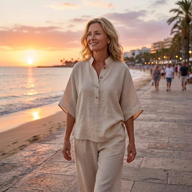 Sophia | Damen Leinen-Set mit Kimonoärmeln für den Sommer
