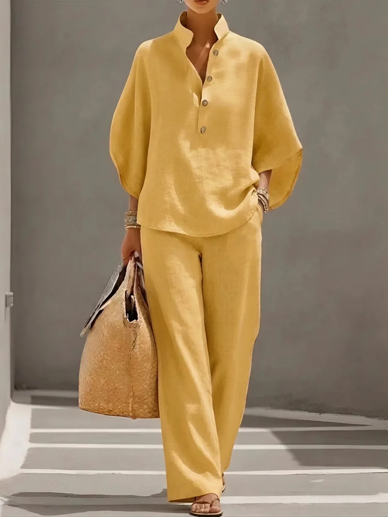 Sophia | Damen Leinen-Set mit Kimonoärmeln für den Sommer