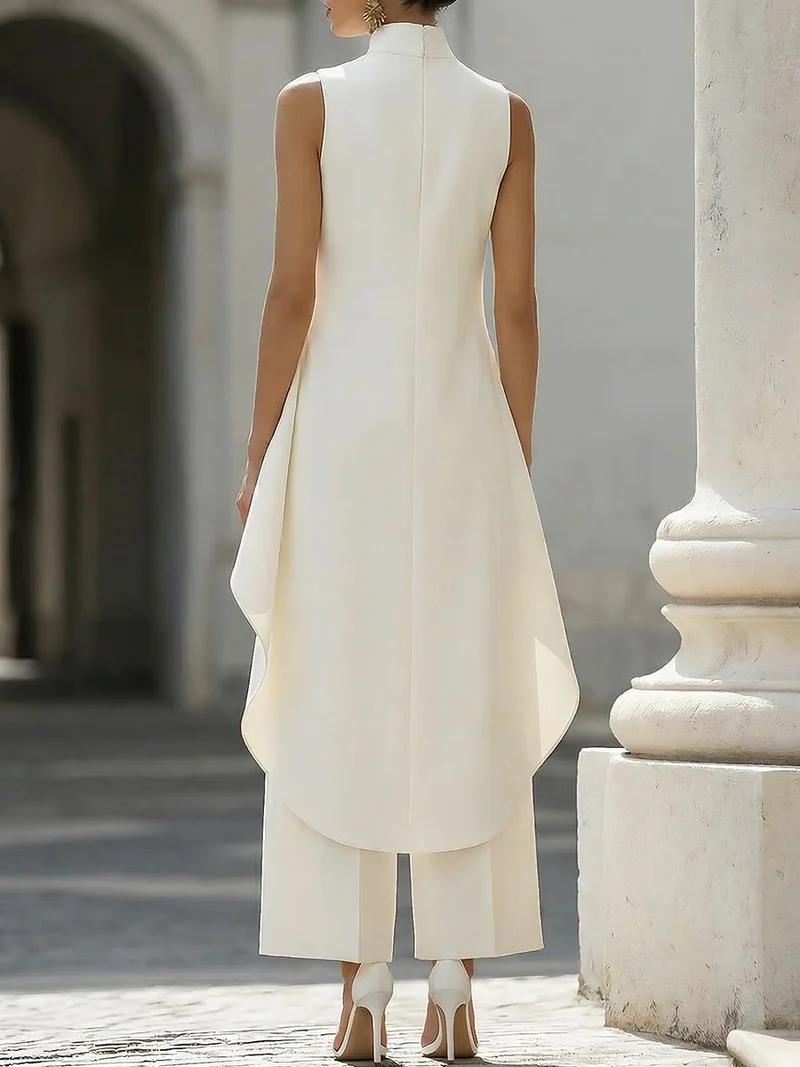 Katharina | Damen Asymmetrischer Hosenanzug-Set Hochgeschlossen