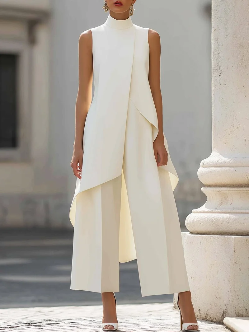 Katharina | Damen Asymmetrischer Hosenanzug-Set Hochgeschlossen