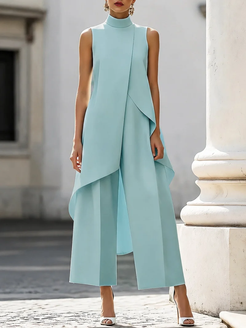 Katharina | Damen Asymmetrischer Hosenanzug-Set Hochgeschlossen