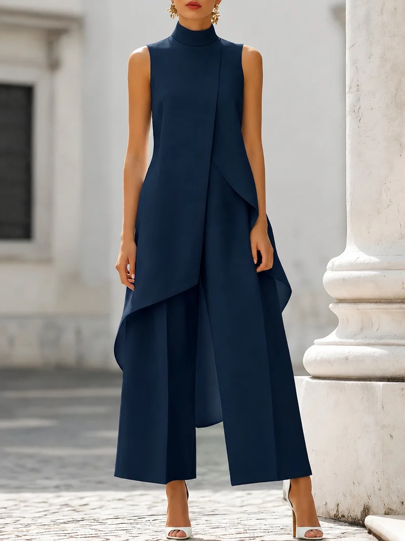 Katharina | Damen Asymmetrischer Hosenanzug-Set Hochgeschlossen