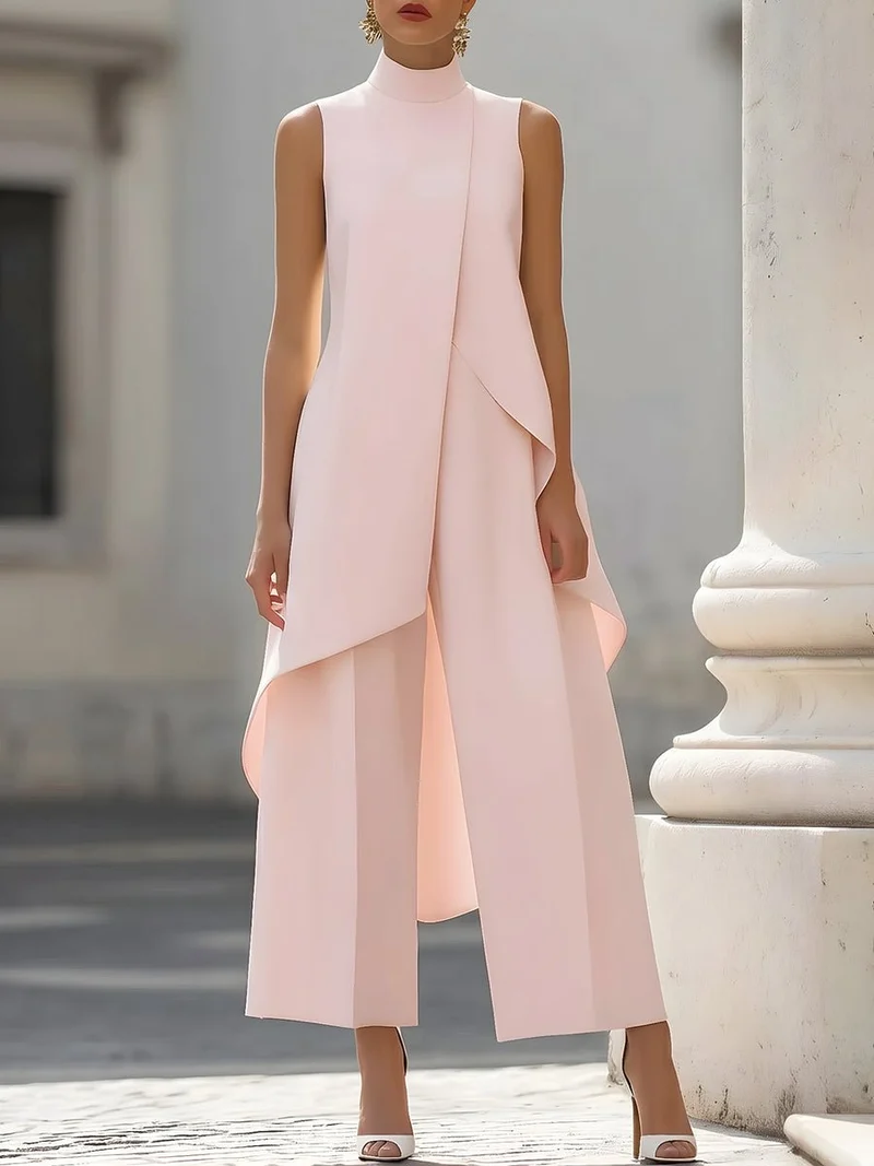 Katharina | Damen Asymmetrischer Hosenanzug-Set Hochgeschlossen