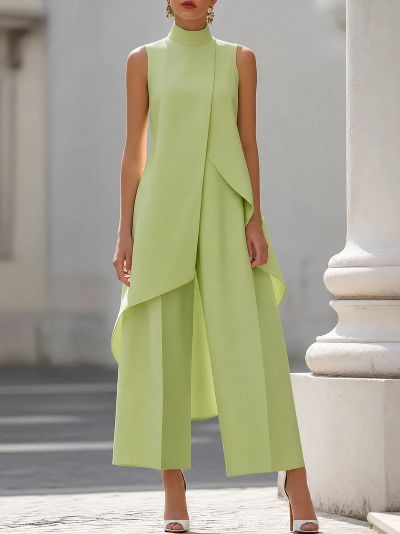 Katharina | Damen Asymmetrischer Hosenanzug-Set Hochgeschlossen