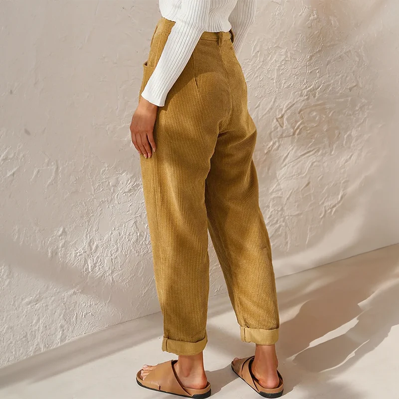 Theresa | Damen gerade Rippenhose mit hoher Taille