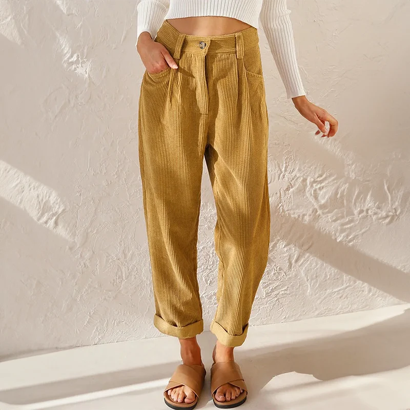Theresa | Damen gerade Rippenhose mit hoher Taille