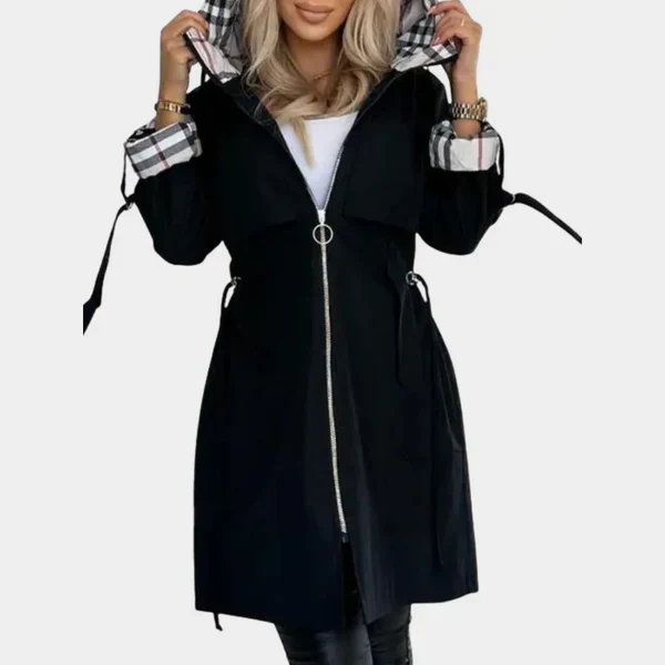 Theresa | Damen Zeitloser Trenchcoat mit Kapuze und Gürtel