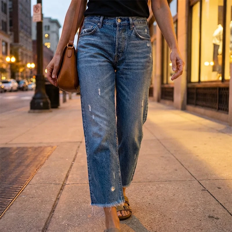 Ida | Klassische Damen kurze Jeans Straight-Cut