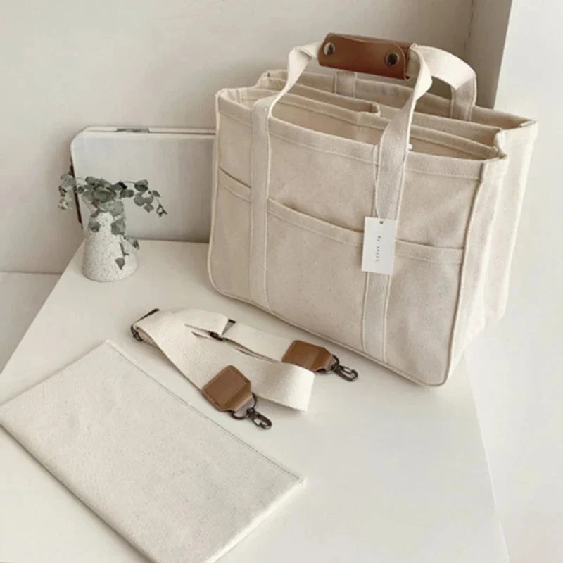 Frieda | Damen Großformatige Canvas Tasche mit Lederbesatz