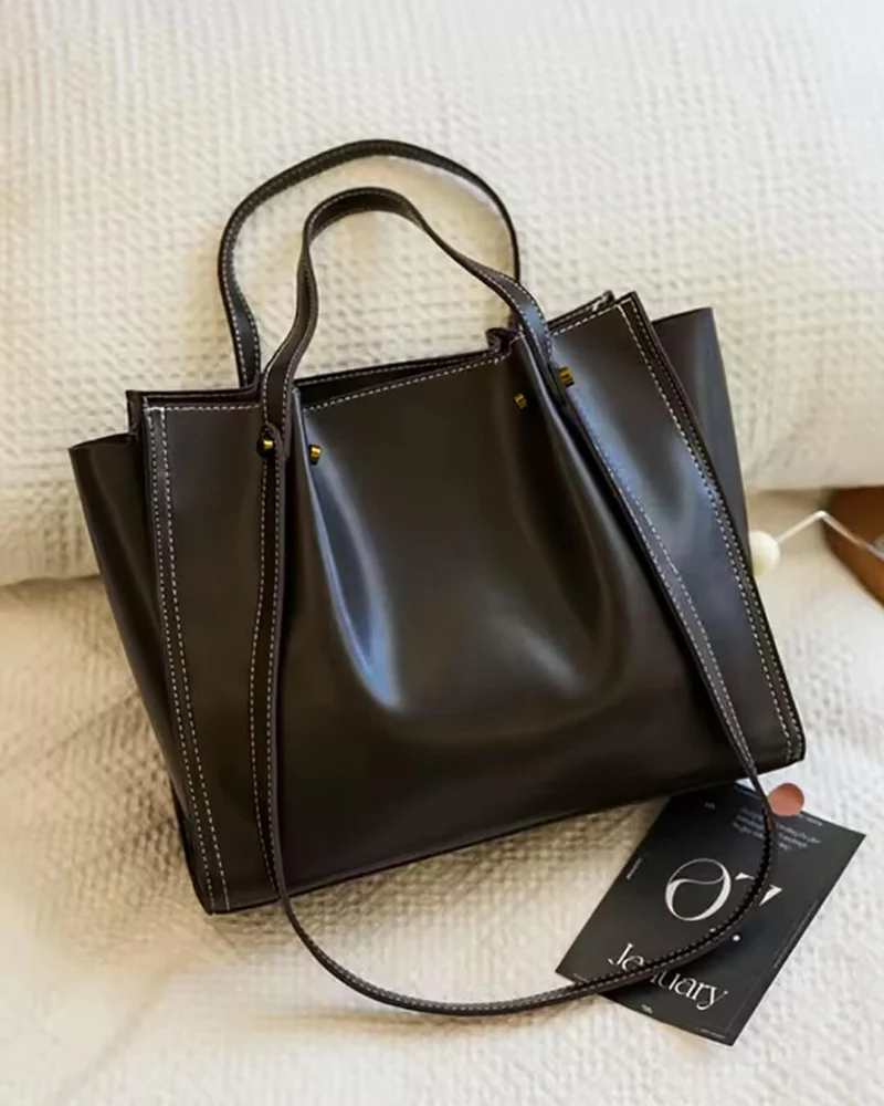 Elena | Damen Strukturierte Vegane-Leder Tasche mit Kontraststich