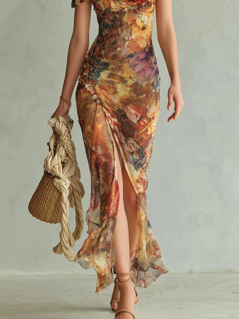 Theresa | Damen Elegantes Boho Maxikleid