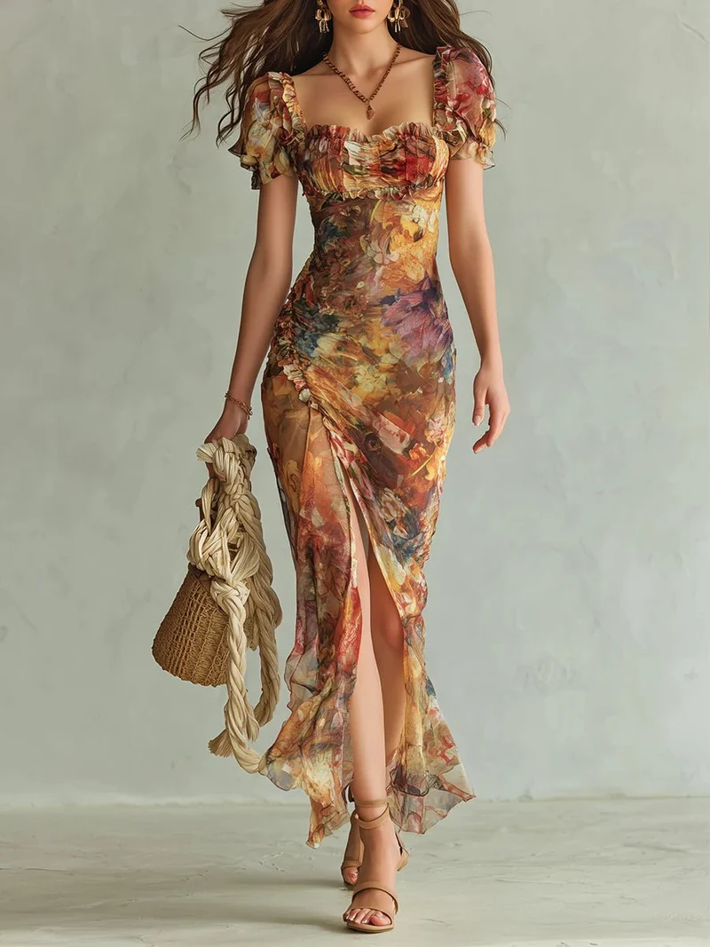 Theresa | Damen Elegantes Boho Maxikleid