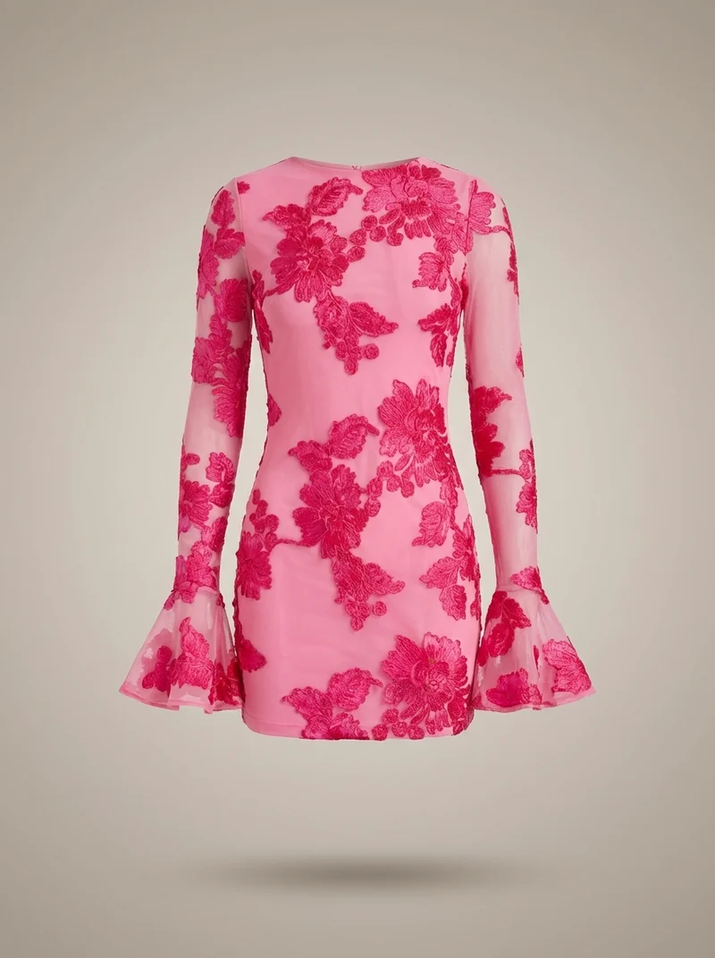 Melina | Jurk Dames Aansluitend Bloemenprint Flare Mouwen