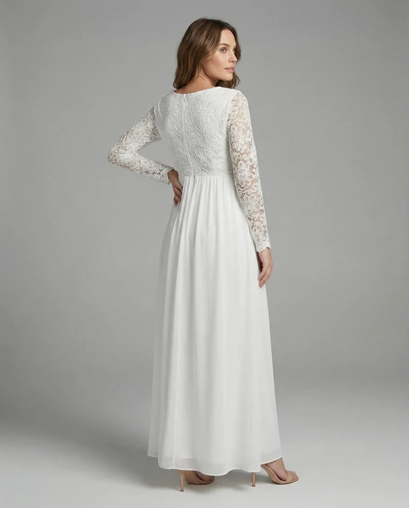 Nele | Ausschnitte, Spitze, Chiffon, Rundhalsausschnitt, lange Ärmel,