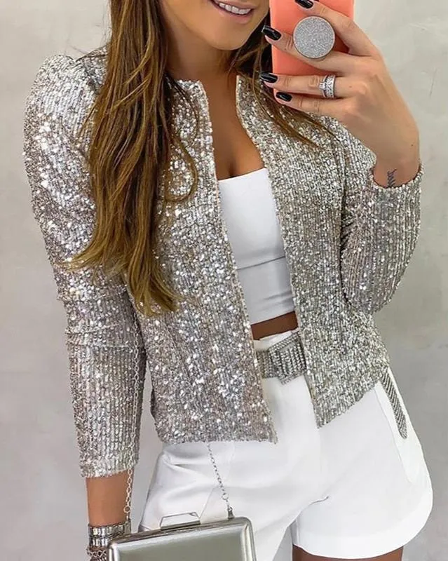 Johanna | Damen Elegante Glänzende Offene Jacke