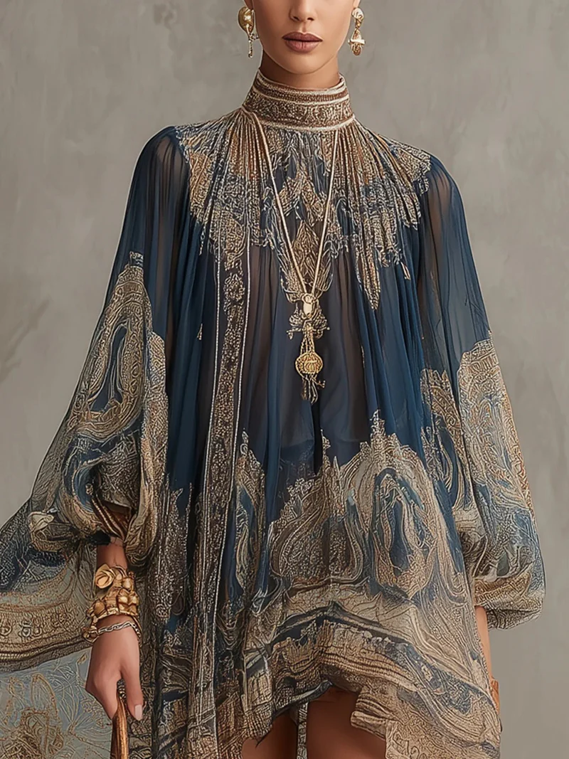 Luisa | Elegantes Chiffon Kleid mit Barockmuster