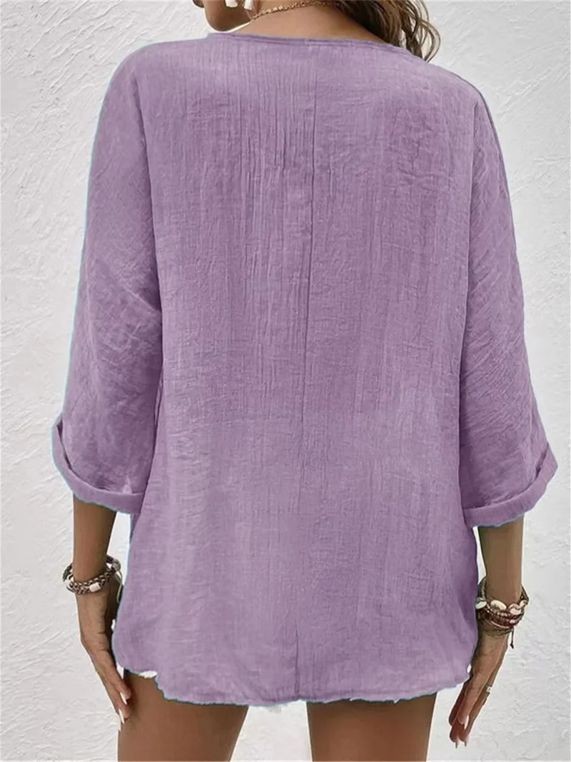 Elisa | Cotton V-Neck Button-Front Top Crinkle
