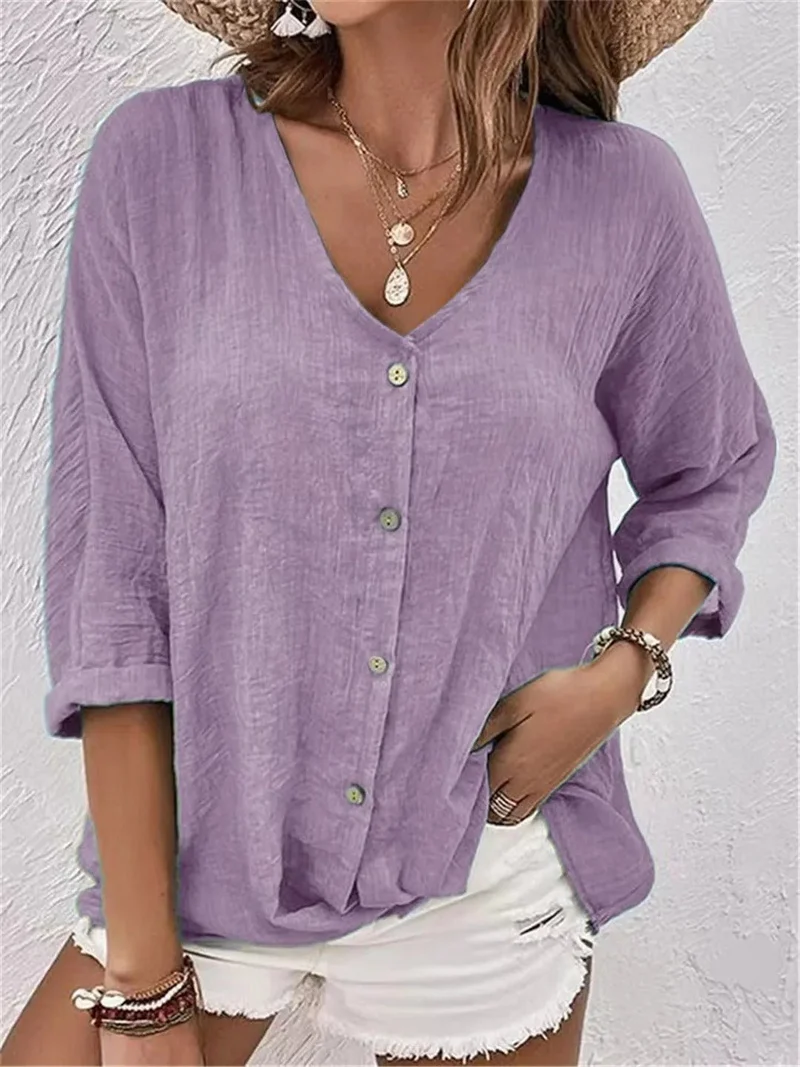 Elisa | Cotton V-Neck Button-Front Top Crinkle