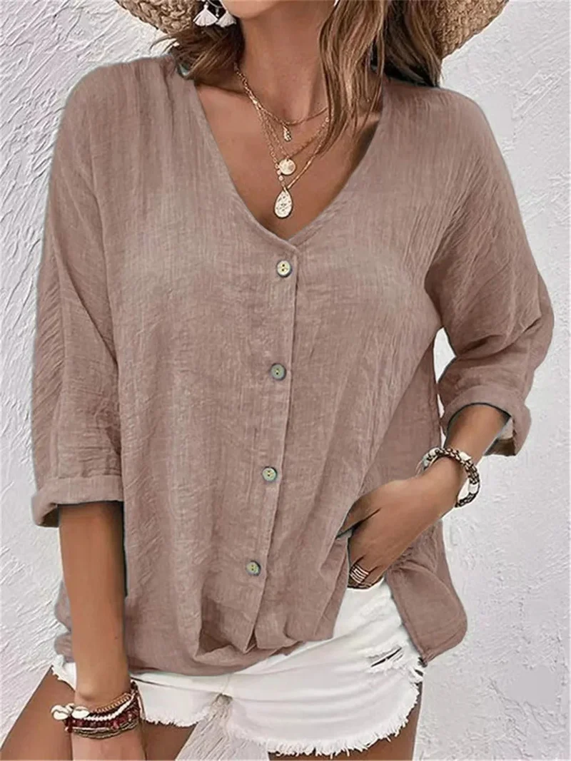 Elisa | Cotton V-Neck Button-Front Top Crinkle