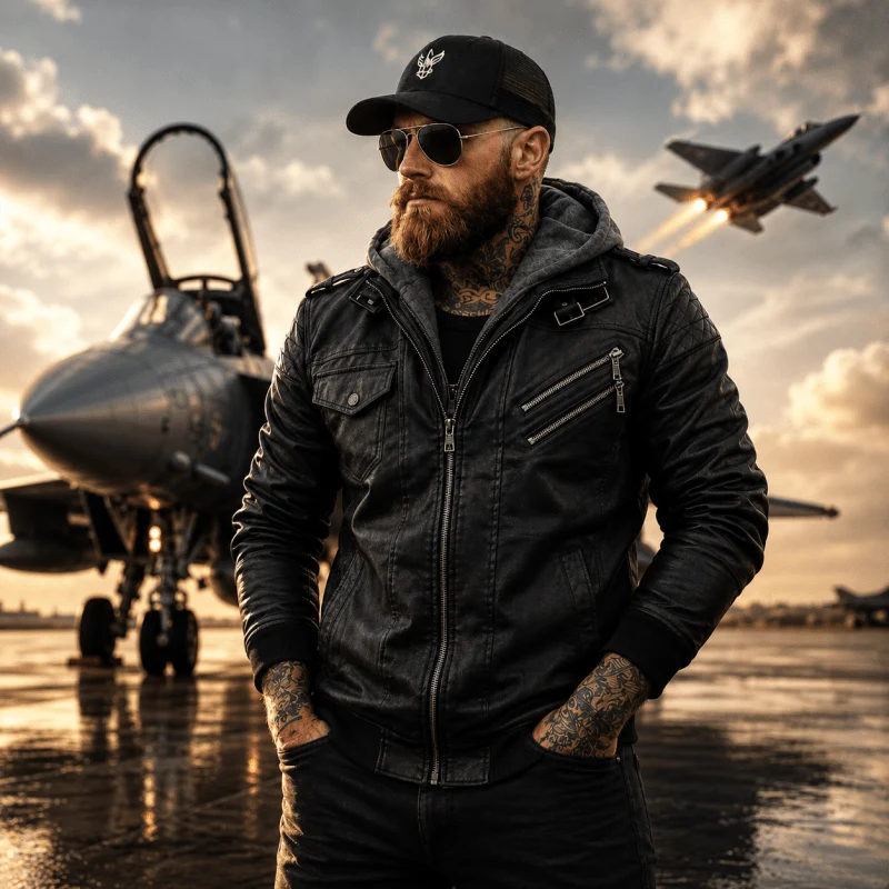 Emil | Herren Klassiker Leder Jacke mit Kapuze