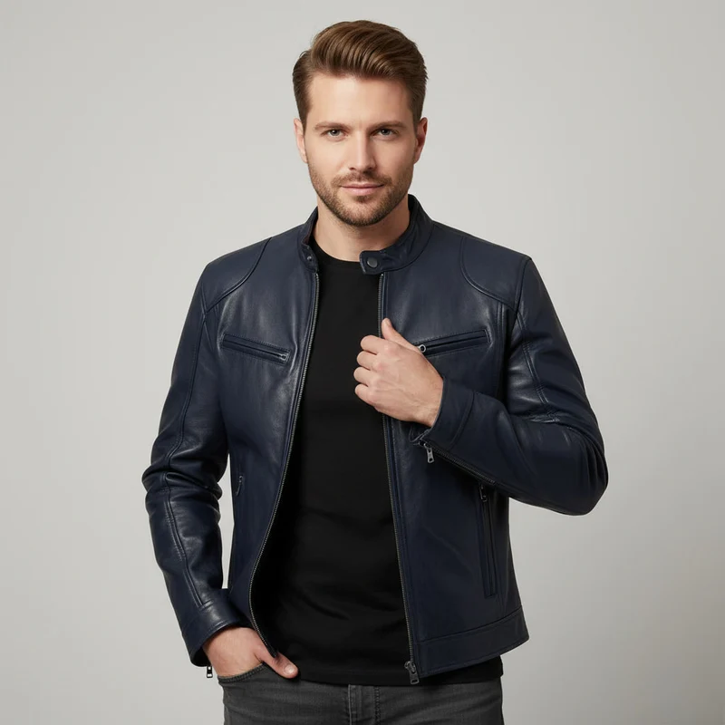 Ralf | Herren Leder-Bikerjacke mit Reissverschluss