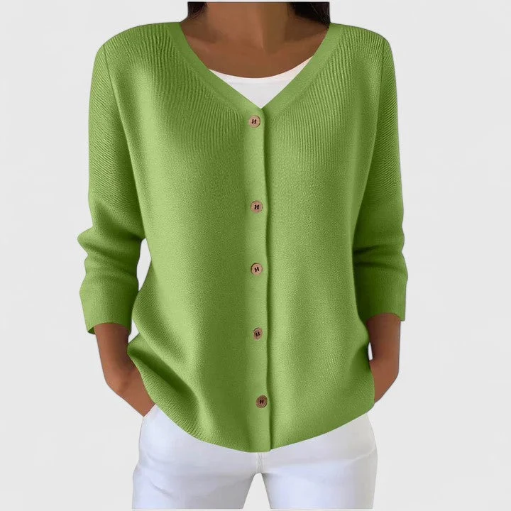 Barbara | Damen Raffinierte V-Ausschnitt-Strickjacke mit Knöpfen