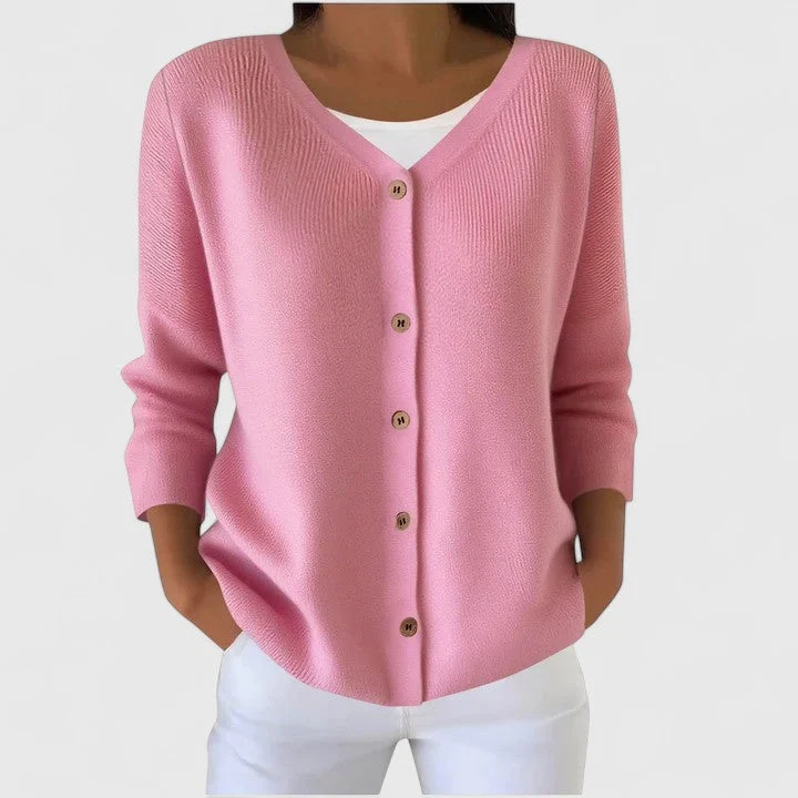 Barbara | Damen Raffinierte V-Ausschnitt-Strickjacke mit Knöpfen