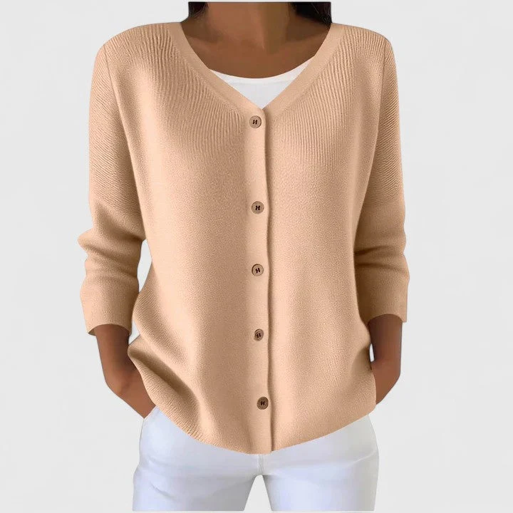 Barbara | Damen Raffinierte V-Ausschnitt-Strickjacke mit Knöpfen
