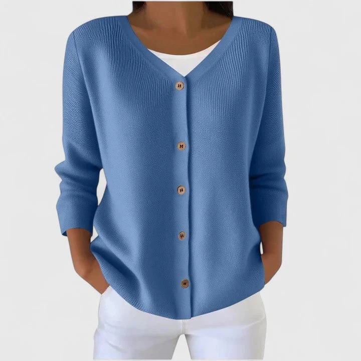 Barbara | Damen Raffinierte V-Ausschnitt-Strickjacke mit Knöpfen