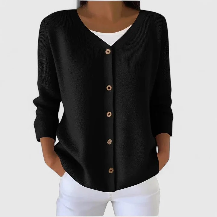 Barbara | Damen Raffinierte V-Ausschnitt-Strickjacke mit Knöpfen