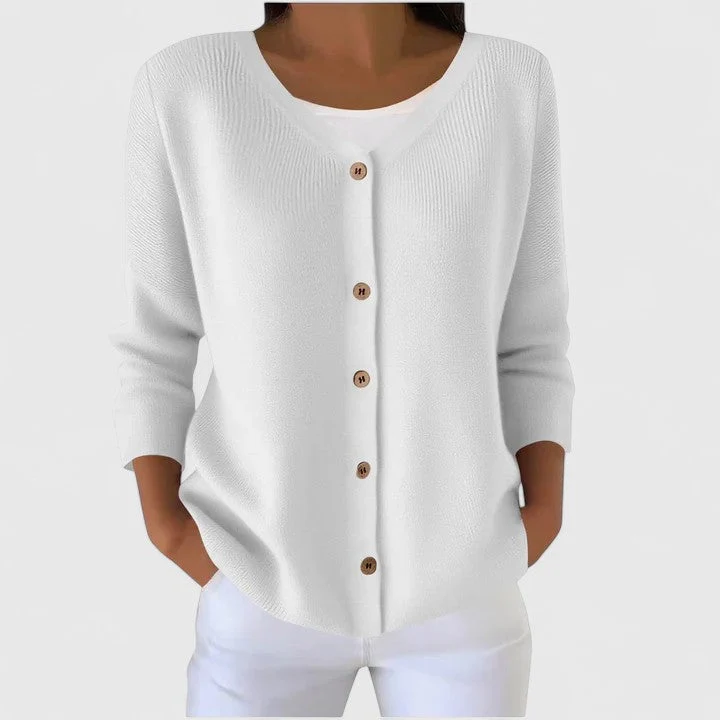Barbara | Damen Raffinierte V-Ausschnitt-Strickjacke mit Knöpfen