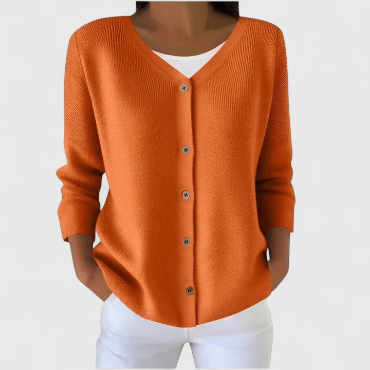 Barbara | Damen Raffinierte V-Ausschnitt-Strickjacke mit Knöpfen