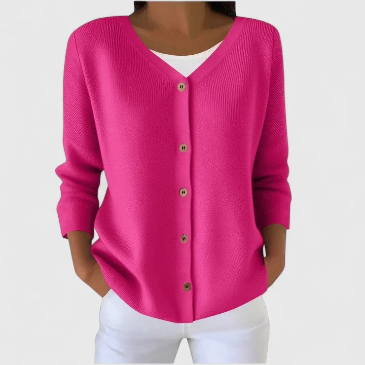 Barbara | Damen Raffinierte V-Ausschnitt-Strickjacke mit Knöpfen