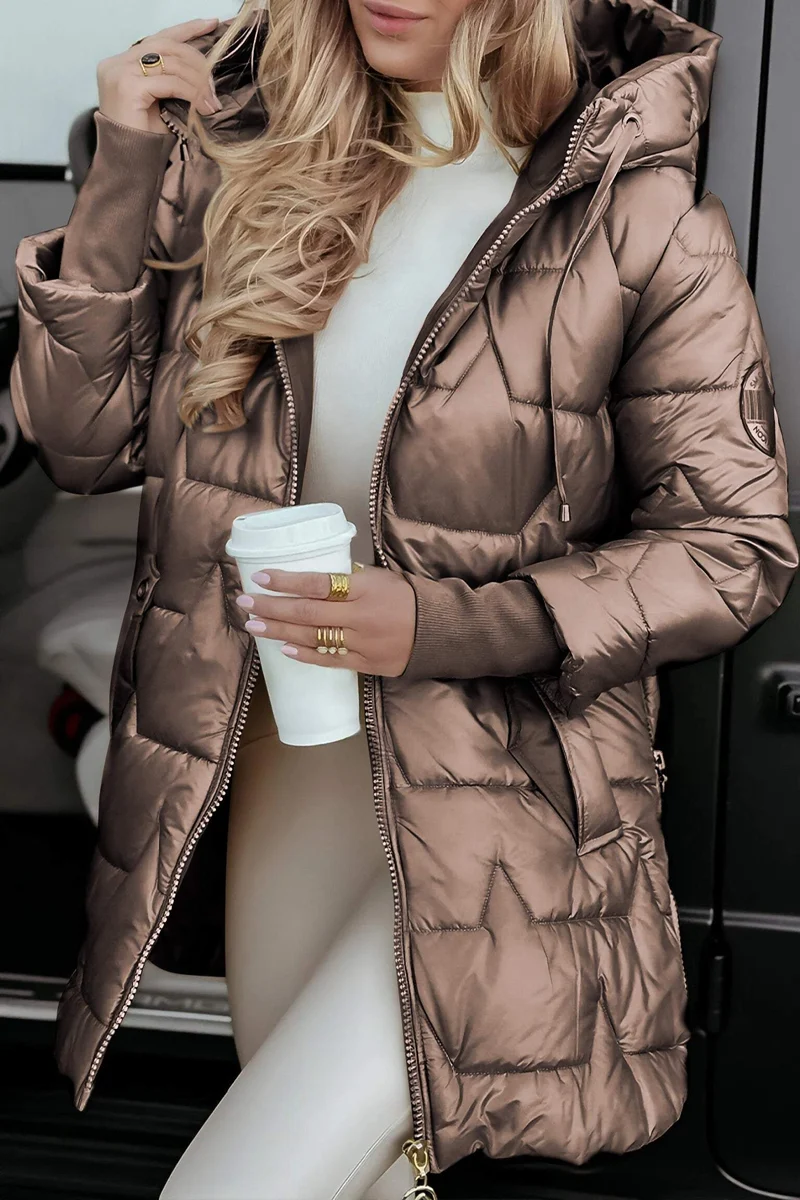 Amelie | Damen Lange Winter Steppjacke mit Kapuze