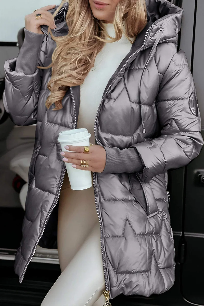 Amelie | Damen Lange Winter Steppjacke mit Kapuze