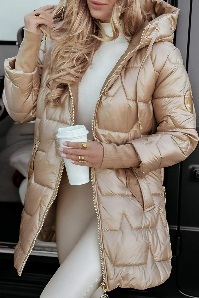 Amelie | Damen Lange Winter Steppjacke mit Kapuze
