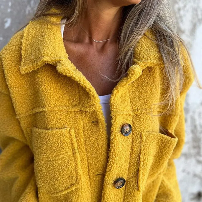 Carina | Damen Herbst Knöpfen Teddyjacke